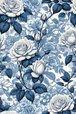 Blue and White With Blue Roses