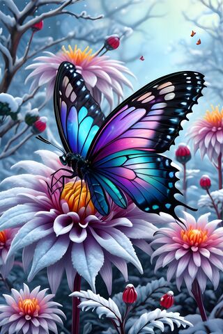 Beautiful Iridescent Butterfly On A Dahlia Flower