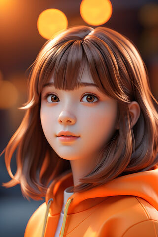 Brown Hair and Orange Outfit Anime Girl.
