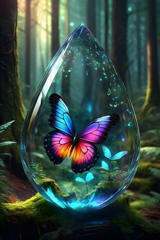 Beautiful Butterfly In A Glass Tear Drop