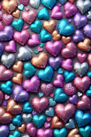 Beautiful 3D Metallic Purple and Pink Heart Shapes With Animal Print