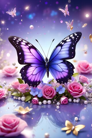 Butterfly With Pink Roses