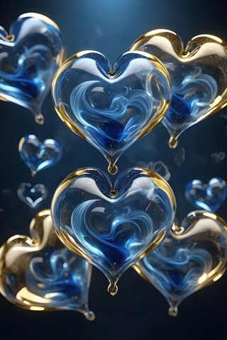 Blue With Gold Marble Hearts