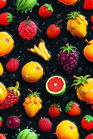 Black Background Comic Fruits