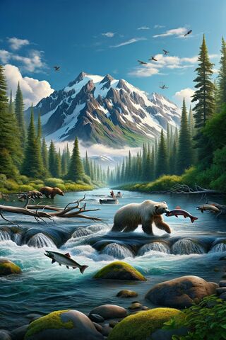 Nature's Feast: Bear and Salmon in the Wild' 🐻🐟