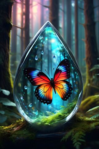 Beautiful Butterfly In A Glass Tear Drop