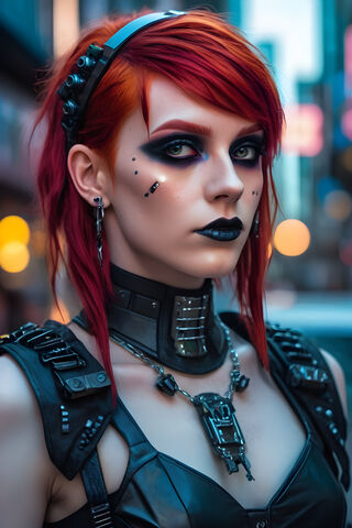 Beautiful Cybergoth Redhead With Black Makeup