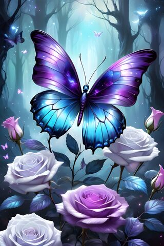 Blue & Purple Butterfly's & Roses