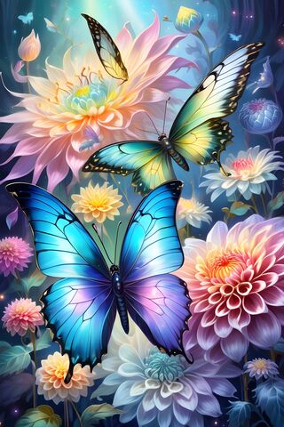 Beautiful Iridescent Butterfly's & Dahlias