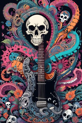Black & White Guitar & Skull