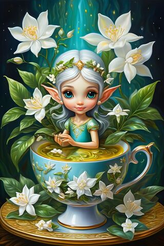 Beautiful Fairy Elf Painting In A Teacup