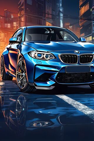 Sleek Blue BMW in a Neon City 🌆🚗
