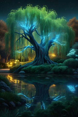 Bioluminescent Weeping Willow Tree Lunarpunk Inspiration