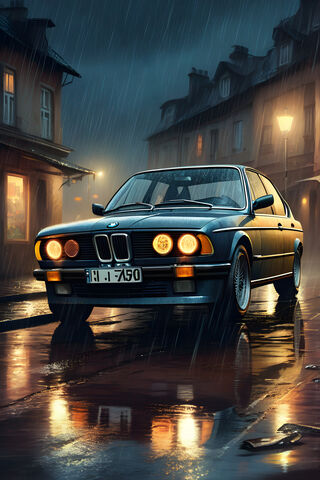 BMW E30 In The Rain At Night