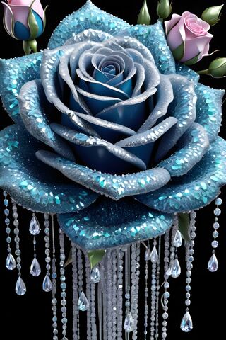 Blue Teal Rose With Diamonds