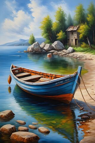 Tranquil Waters: A Serene Lakeside Scene 🌊🚤