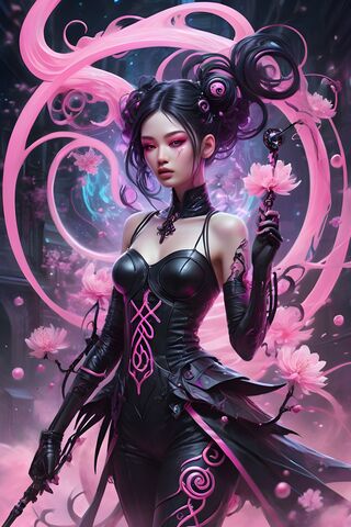 Black and Pink Gothic Poison Cyberpunk Girl