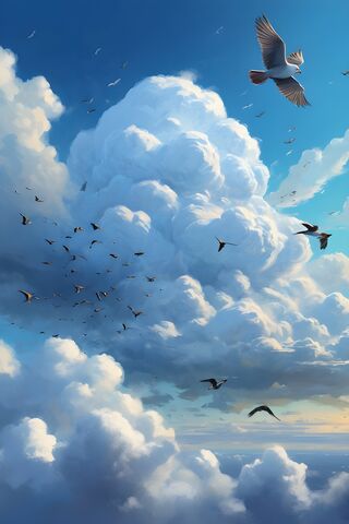 Heavenly Horizons: A Dance of Clouds and Birds