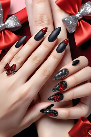 Black Red Glitter Nails