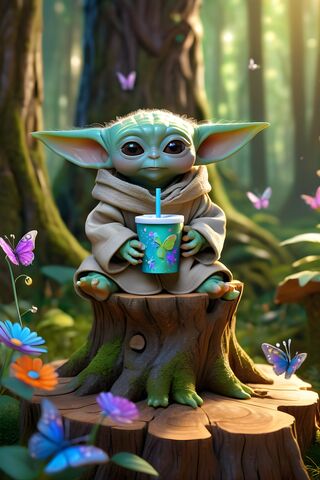 Baby Yoda Holding A Cup