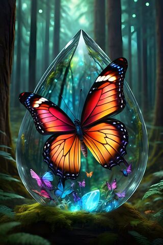 Beautiful Butterfly In A Glass Tear Drop