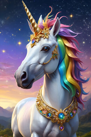 Beautifully Detailed, White Unicorn, Gold Jewelry, Rainbow Mane