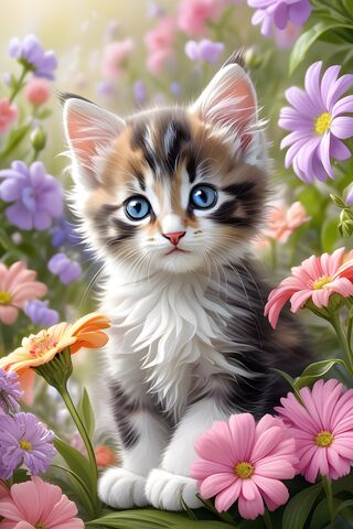 Adorable Kitten in a Fl..