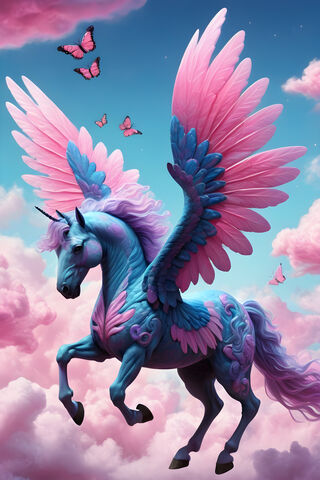 Cotton Candy Pegasus With Butterfly Wings