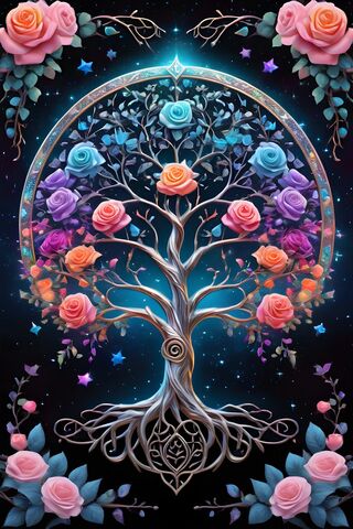 Colorful Floral On Tree Of Life