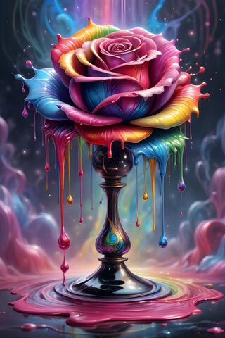 Colorful Dripping Rose On A Candle Stick