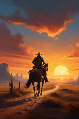 Cowboy Riding Off Into The Sunset