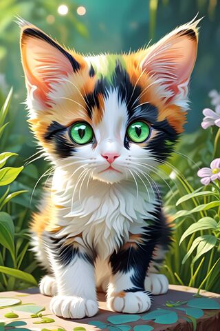 Adorable Calico Kitten in a Lush Garden 🌼🐾