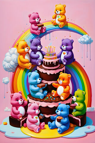 Care Bears Eating Cake