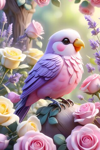 Charming Pink Budgie Among Blossoms 🌸🐦