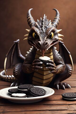 Chocolate Striped Dragon Eating A Oreo Cookie