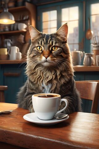 Cat Having Coffee