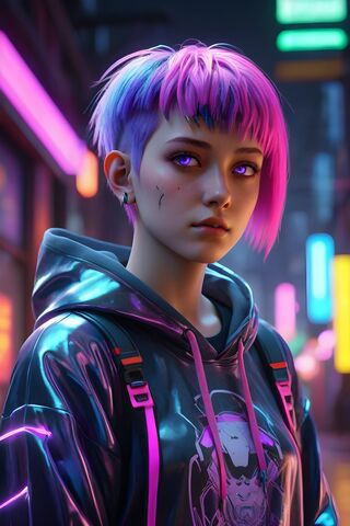 Cyberpunk Girl With Purple Eyes