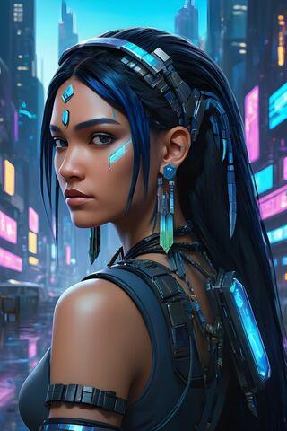 Cyberpunk Pocahontas With Black and Blue Hair