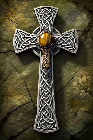Celtic Knotted Cross With Tiger's Eye Center