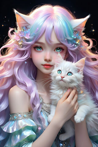 Colorful Kitten Girl