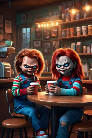Chucky and His Twin Tiffany St Coffee Shop