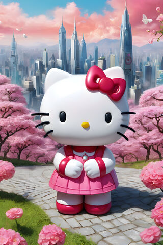 Hello Kitty in a Dreamy City 🌸🏙️