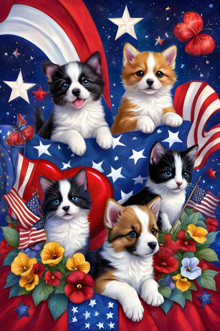 Cute Puppies & Kitties Celebrating 4th Of July ???