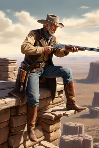 Cowboy Shooting His Rifle