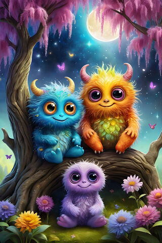 Cute Fuzzy Monster Family