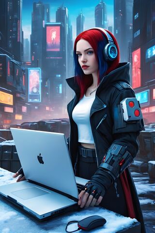 Cyberpunk Snow White With Red Hair