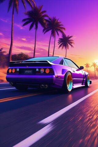 Car, Road, Smoke, Vaporwave, Sunwave, Sunset, Tires, Speed, Run