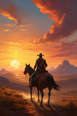 Cowboy Riding Off Into The Sunset