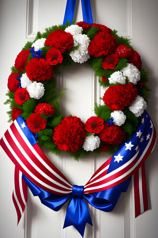 Carnation Wreath With American Flag Banner