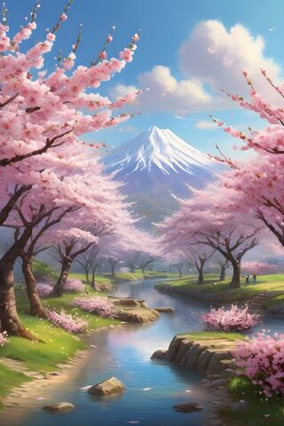 Serene Spring Blossoms 🌸🏔️